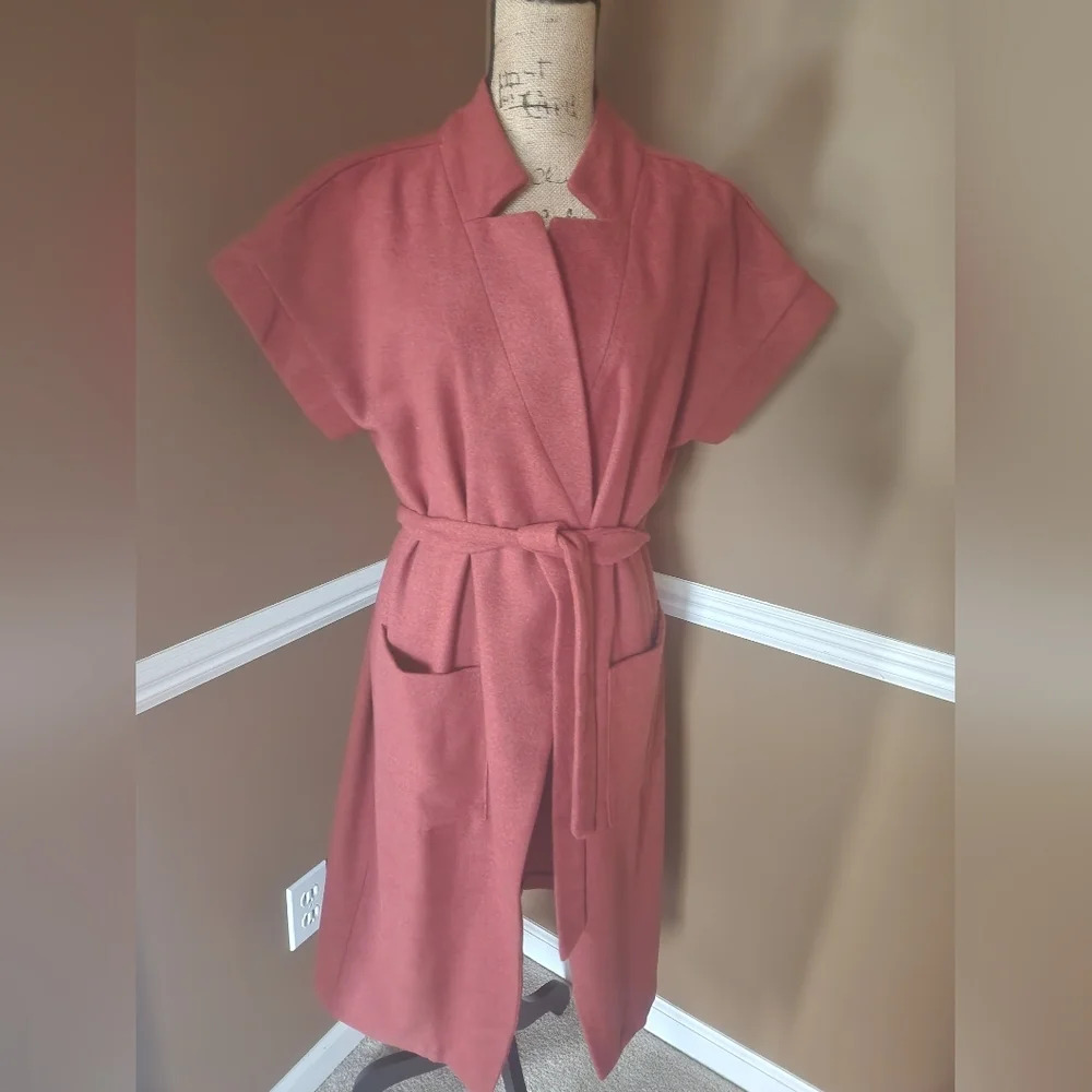 NWT Petite Medium Copper Red Tie Pea Coat With Pockets by Worthington - Picture 6 of 10